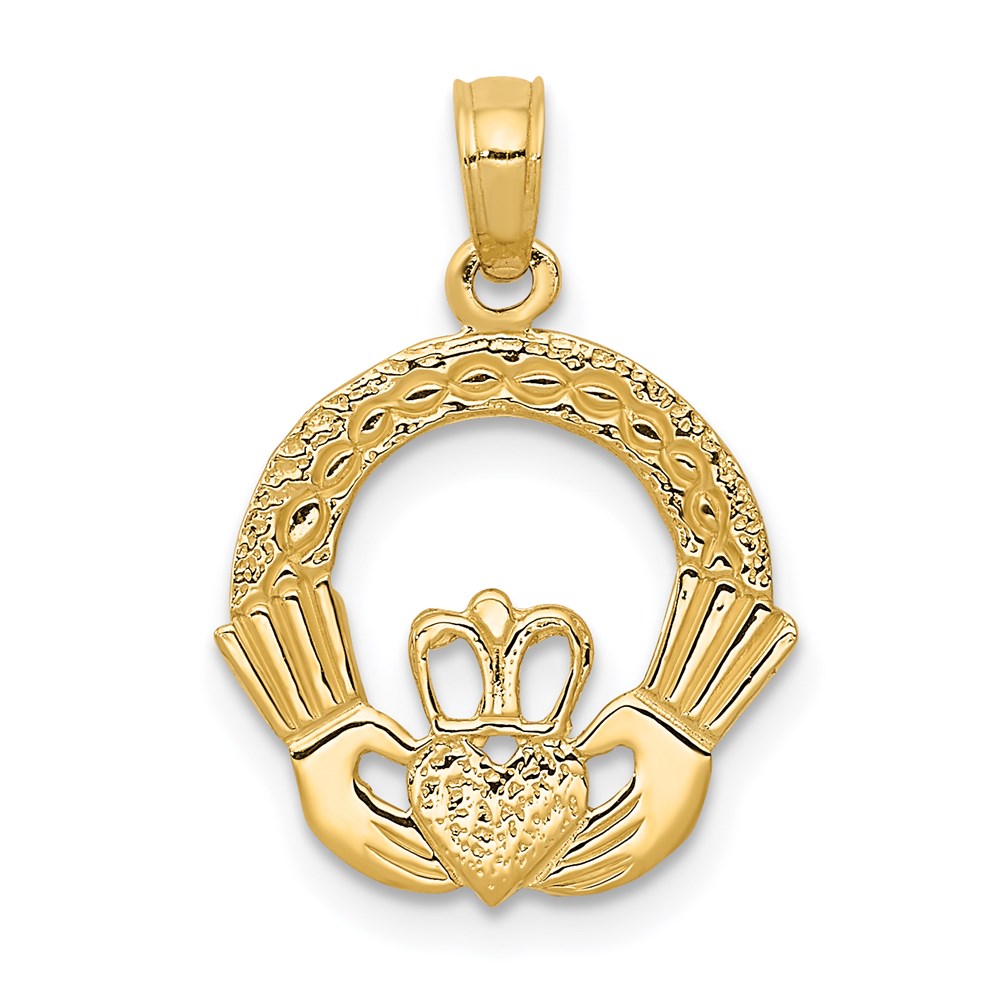 14k Yellow Gold Claddagh Circle Pendant, 15mm (9/16 inch)