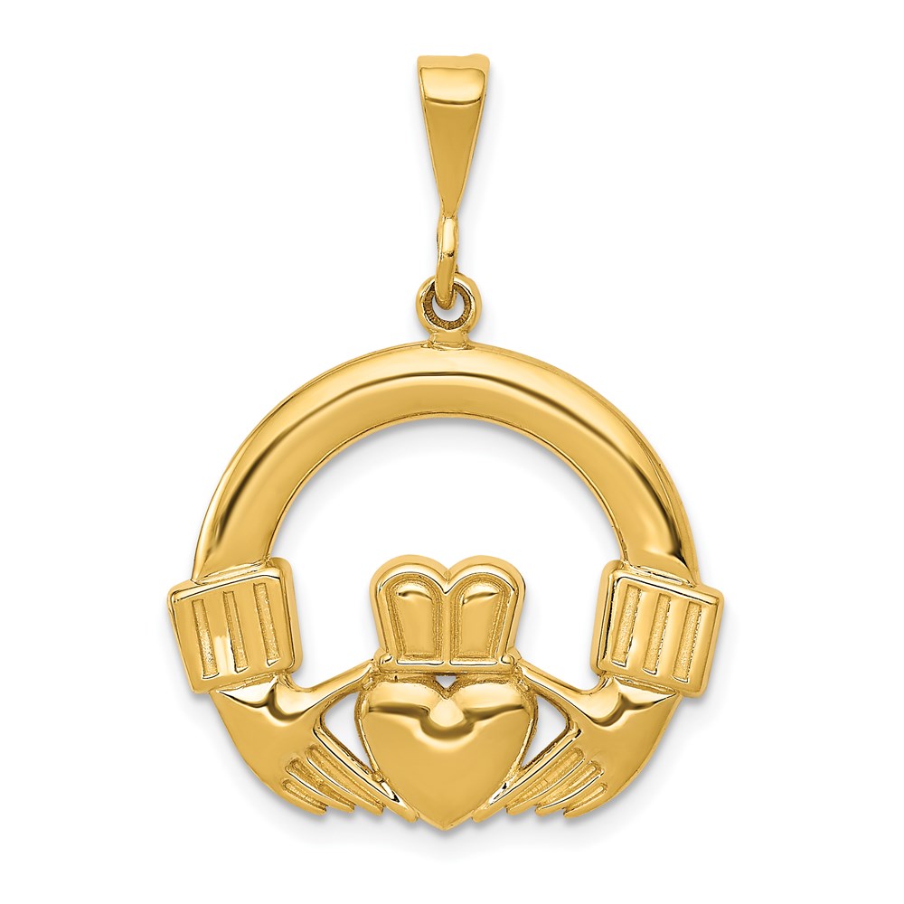 14k Yellow Gold Claddagh Pendant, 23mm (7/8 inch)