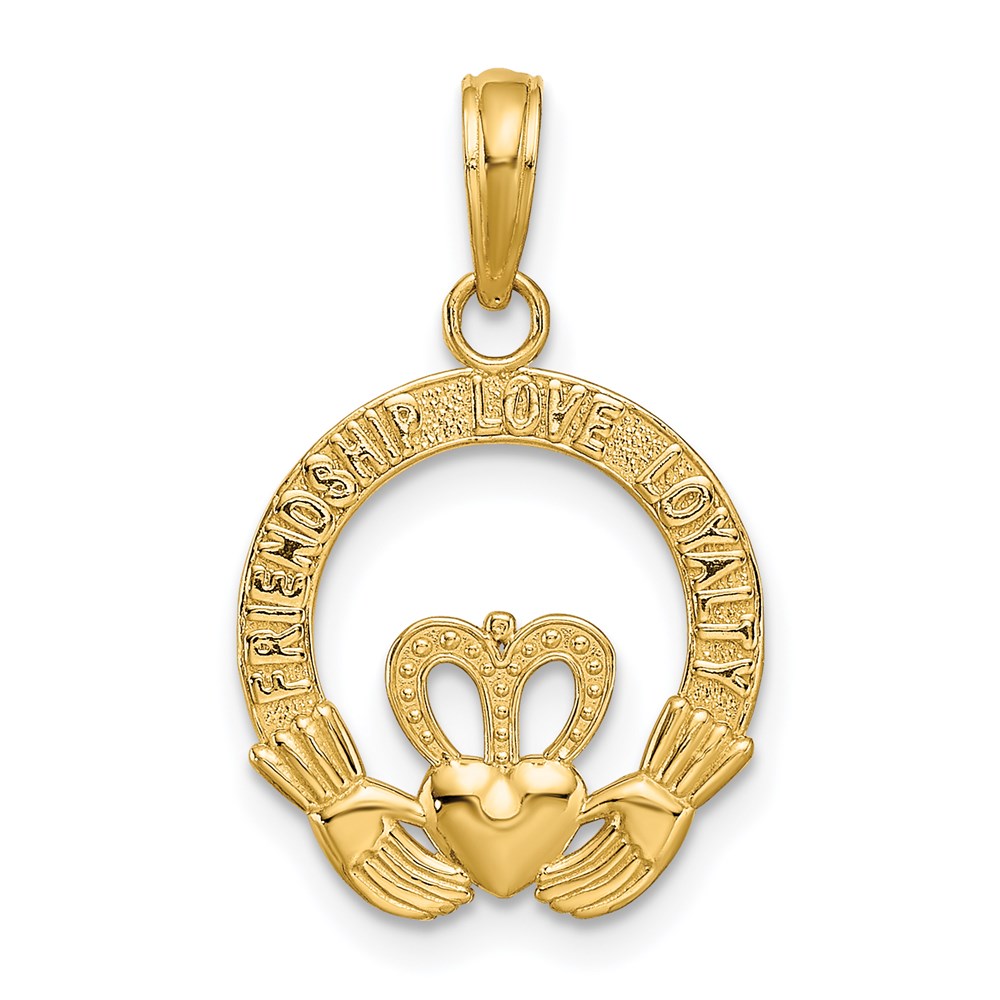14k Yellow Gold Friendship Love Loyalty Claddagh Pendant, 14mm