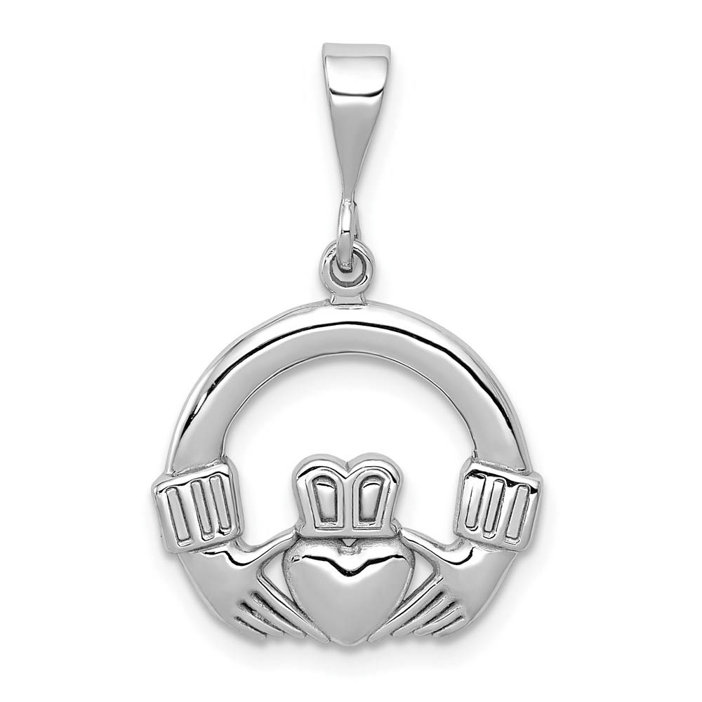 14k White Gold Claddagh Pendant, 20mm (3/4 inch)
