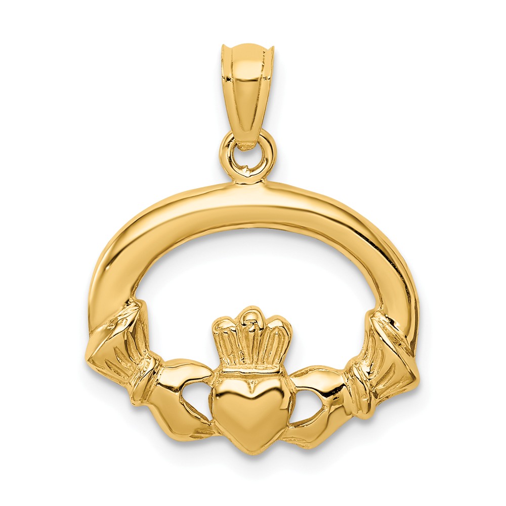 14k Yellow Gold Oval Claddagh Pendant, 18mm (11/16 inch)
