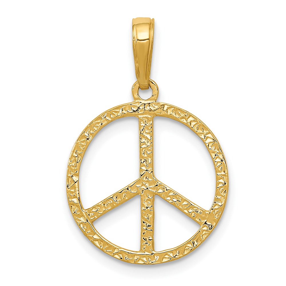 14k Yellow Gold Textured Peace Sign Pendant, 16mm (5/8 inch)