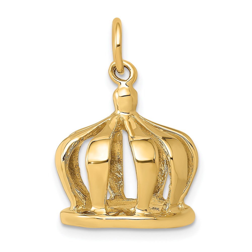 14k Yellow Gold 3D Crown Charm or Pendant, 14mm (9/16 inch)