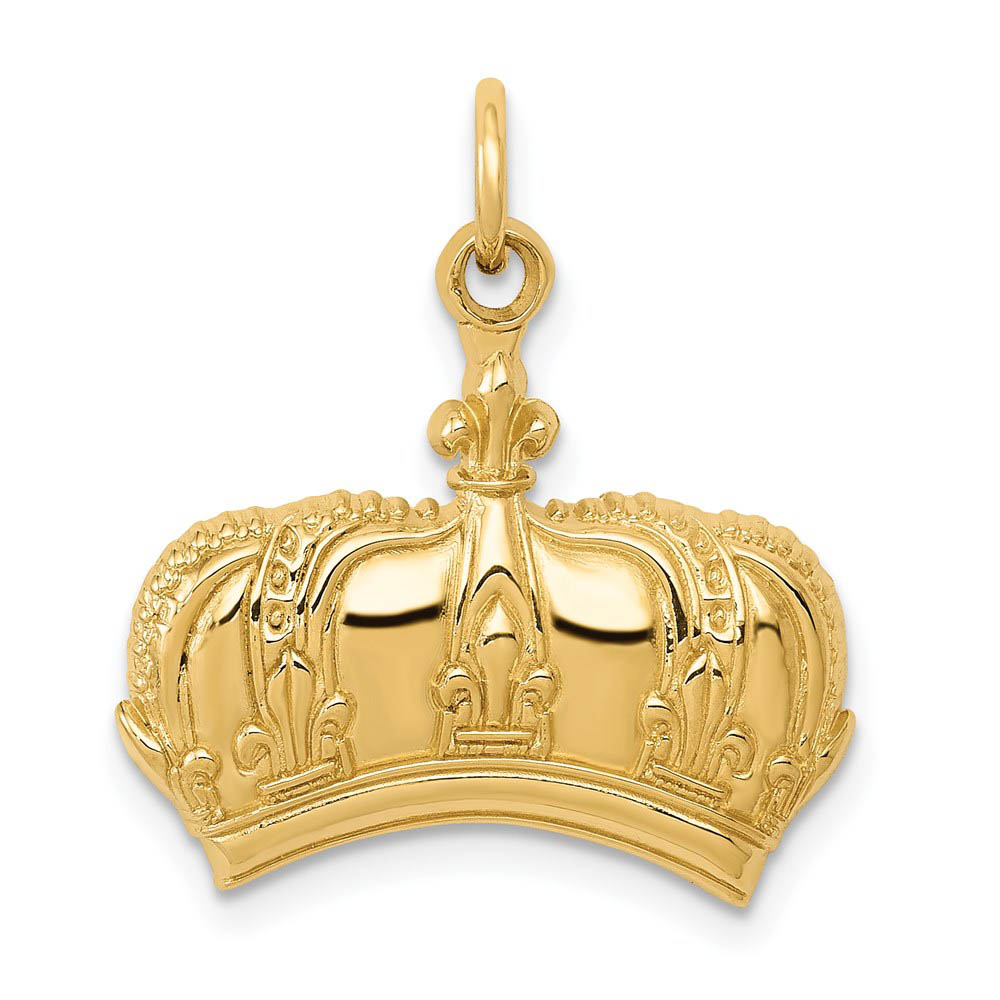 14k Yellow Gold Fleur De Lis Crown Charm or Pendant, 20mm (3/4 inch)