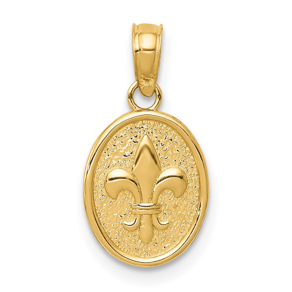 14k Yellow Gold Fleur De Lis Oval Disc Pendant, 9 x 17mm