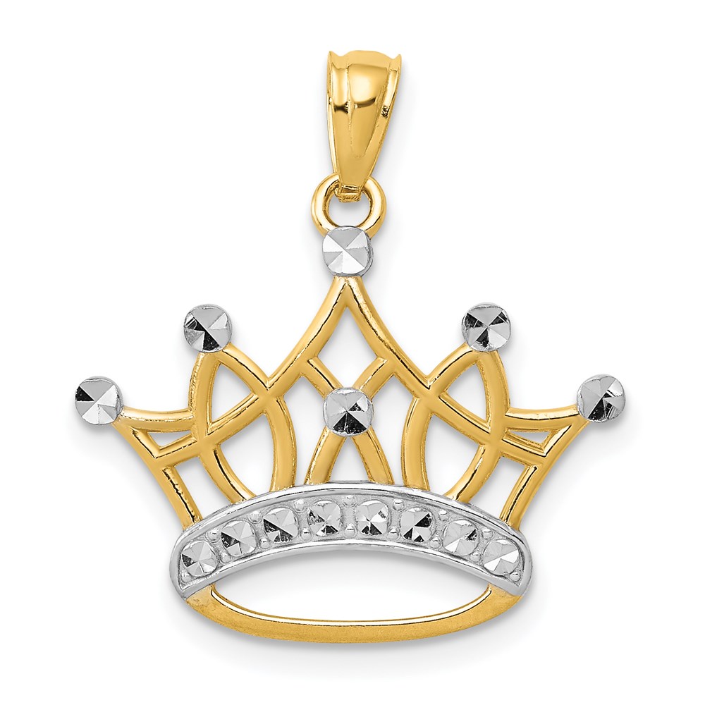 14k Yellow Gold and White Rhodium Crown Pendant, 20mm (3/4 inch)