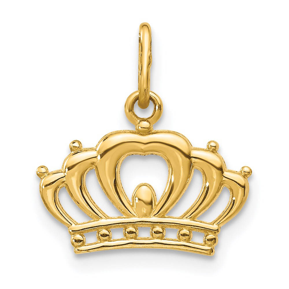 14k Yellow Gold Small Polished Crown Charm or Pendant, 13mm (1/2 inch)