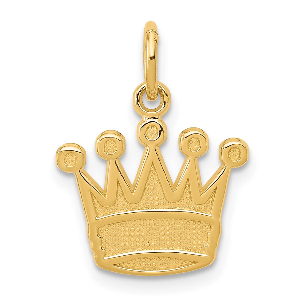 14k Yellow Gold Flat Kings Crown Charm or Pendant, 13mm (1/2 inch)