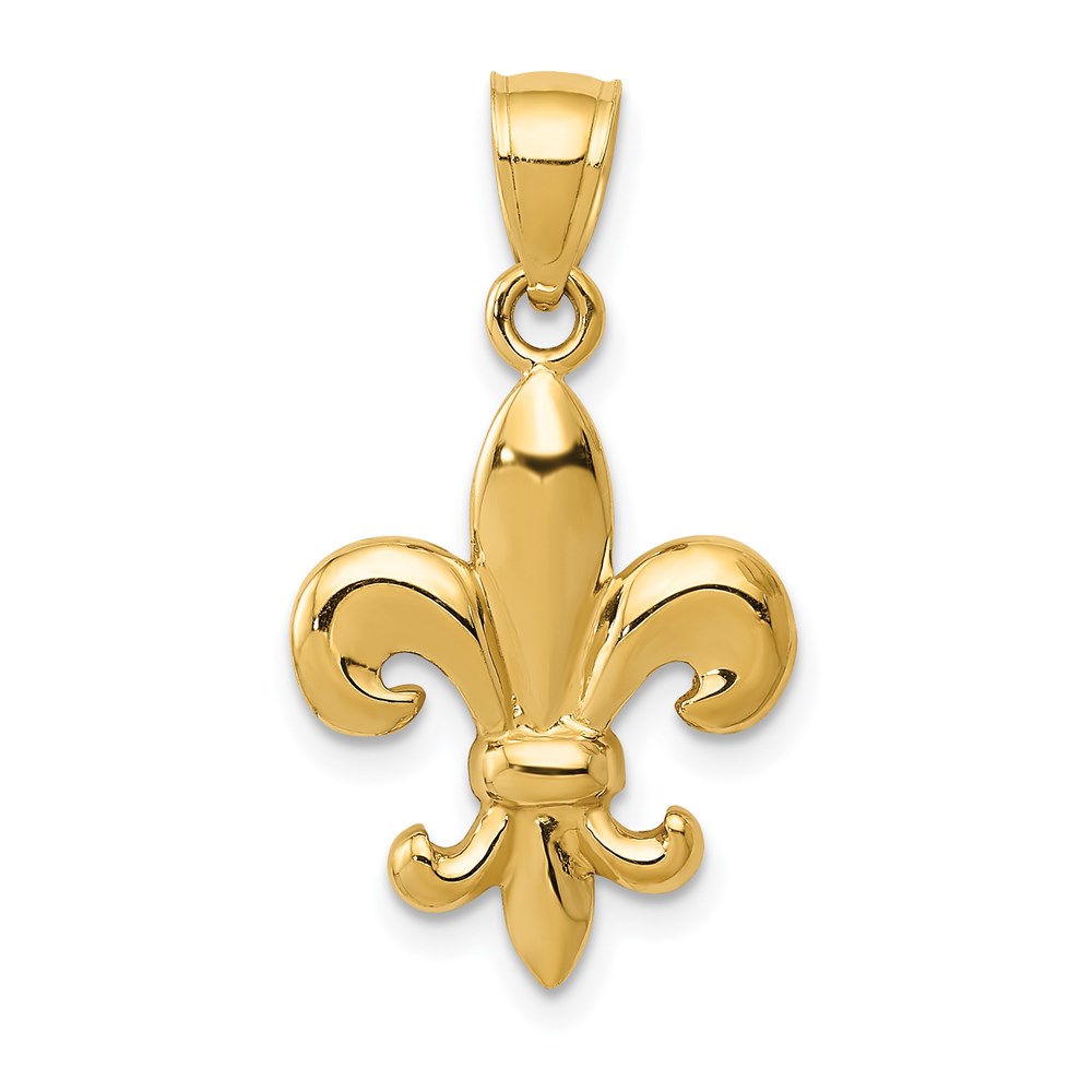 14k Yellow Gold Polished 2D Fleur De Lis Pendant, 14mm (9/16 inch)