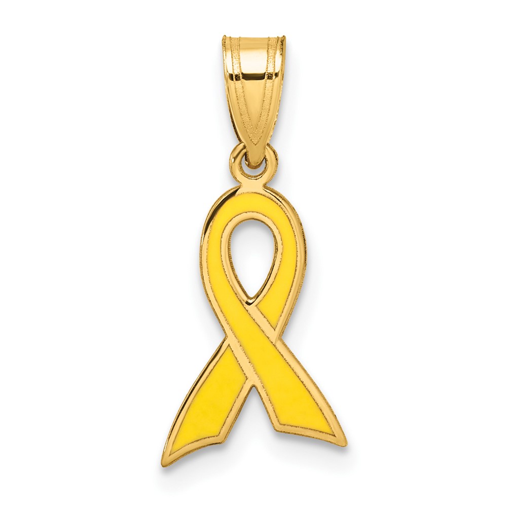 14k Yellow Gold & Yellow Enameled Awareness Ribbon Pendant, 10mm