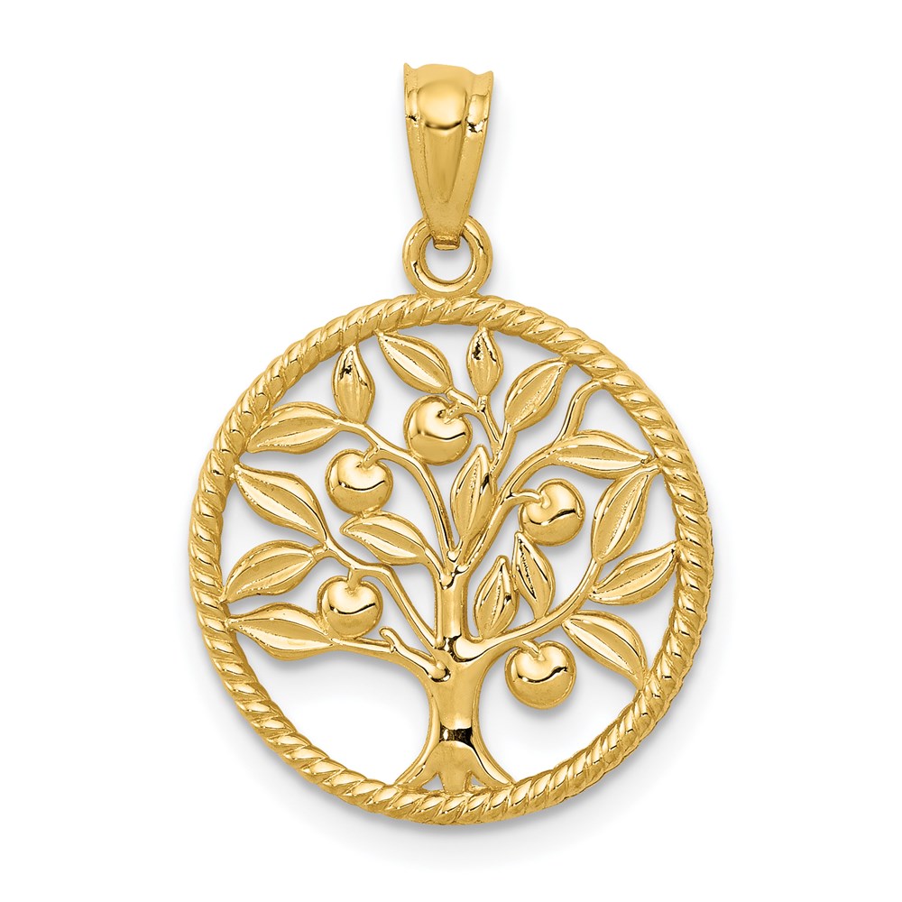 14k Yellow Gold Round Tree of Life Pendant, 16mm (5/8 inch)