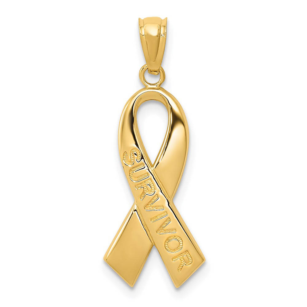14k Yellow Gold Survivor Ribbon Pendant, 10mm (3/8 inch)