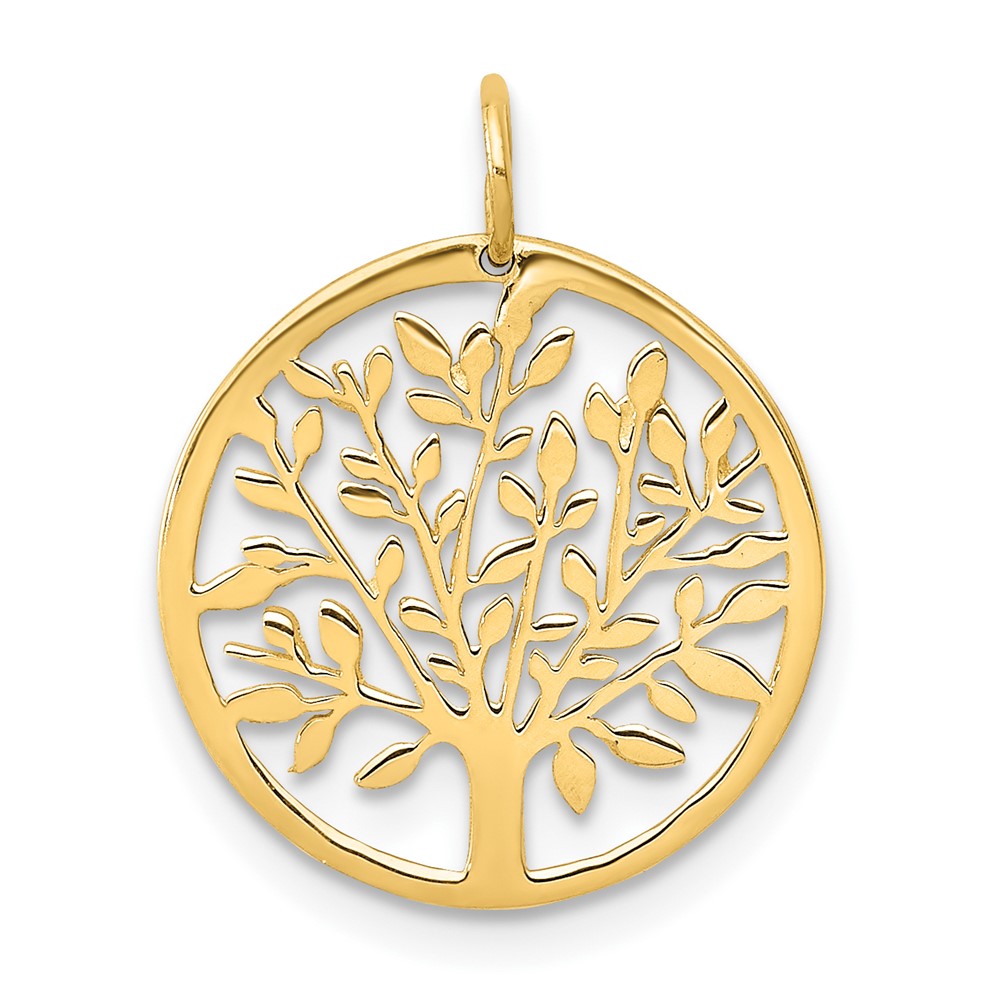 14k Yellow Gold Polished Round Tree of Life Charm or Pendant, 14mm