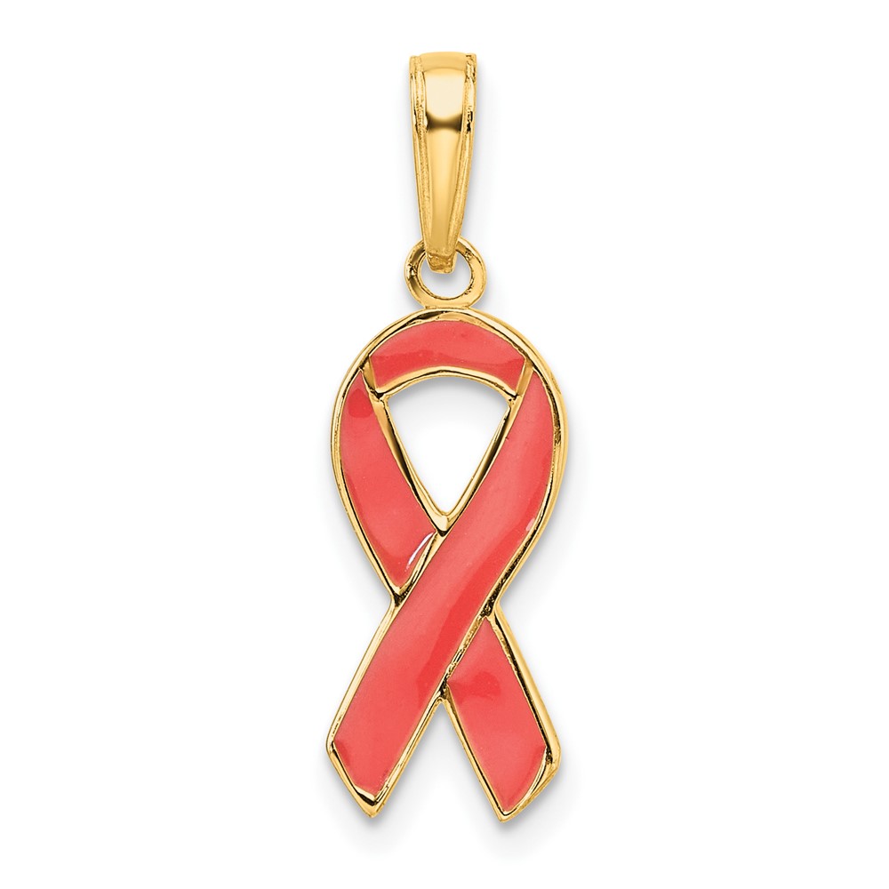14k Yellow Gold & Pink Enamel Awareness Ribbon Pendant, 8mm (5/16 in)