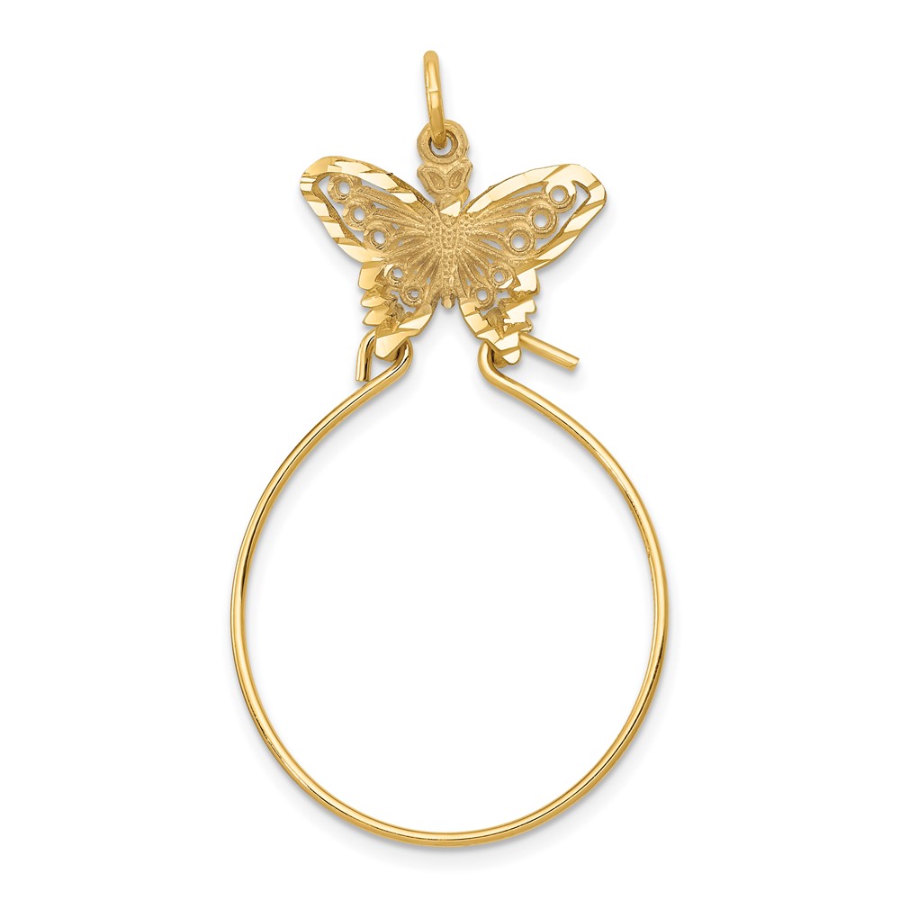 14k Yellow Gold Butterfly Charm Holder Pendant, 20mm (3/4 inch)