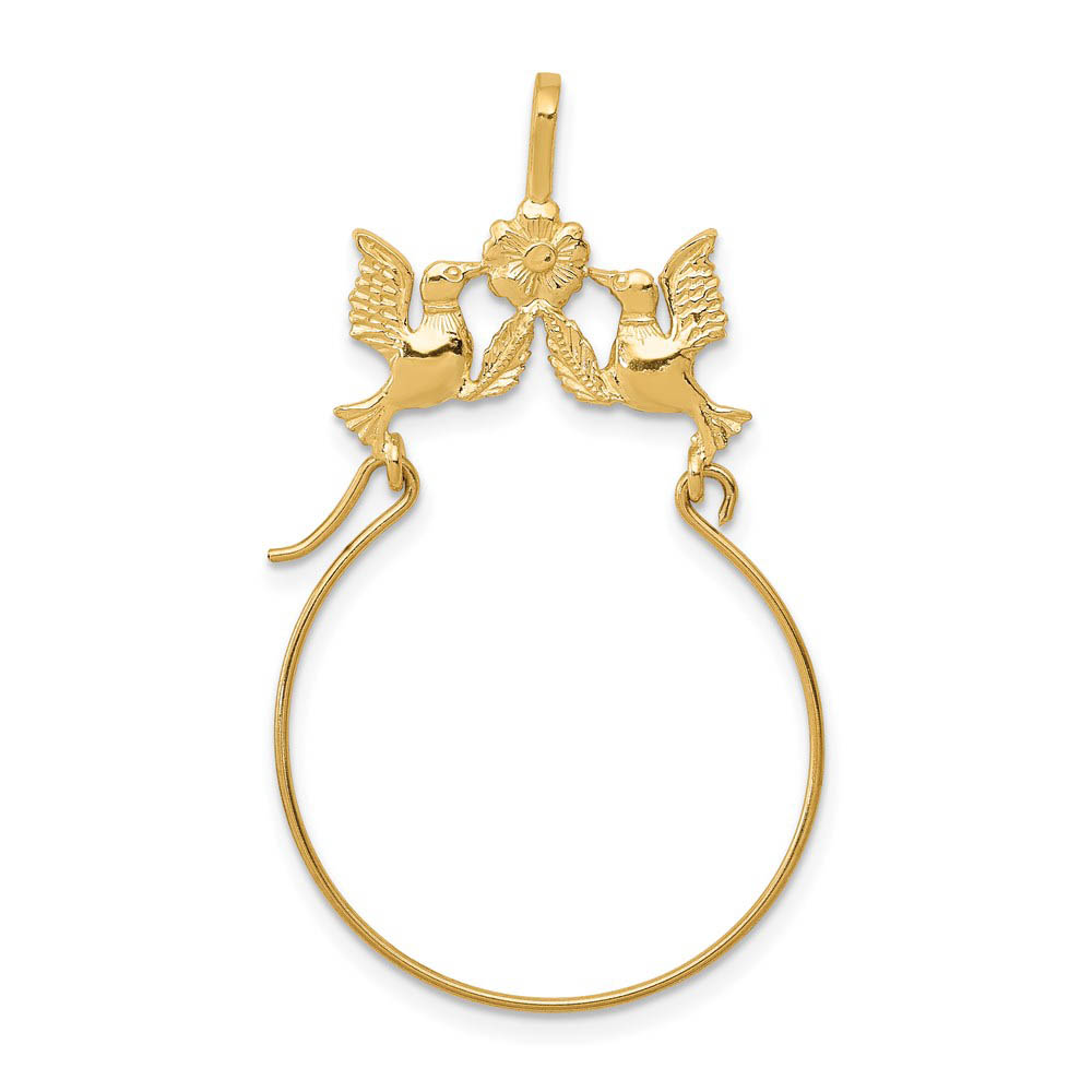 14k Yellow Gold Doves and Flower Charm Holder Pendant, 25mm (1 inch)