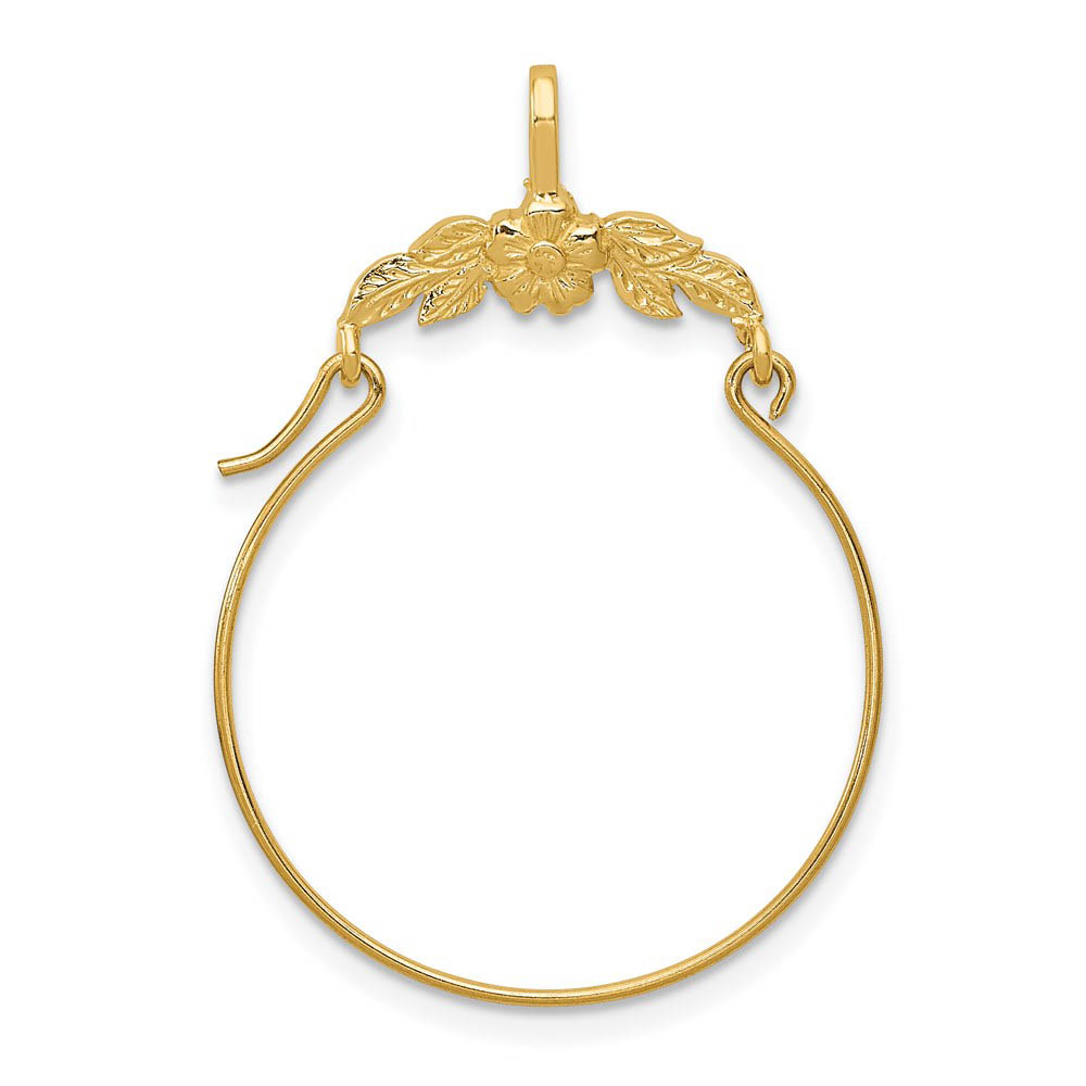 14k Yellow Gold Floral Charm Holder Pendant, 23mm (7/8 inch)