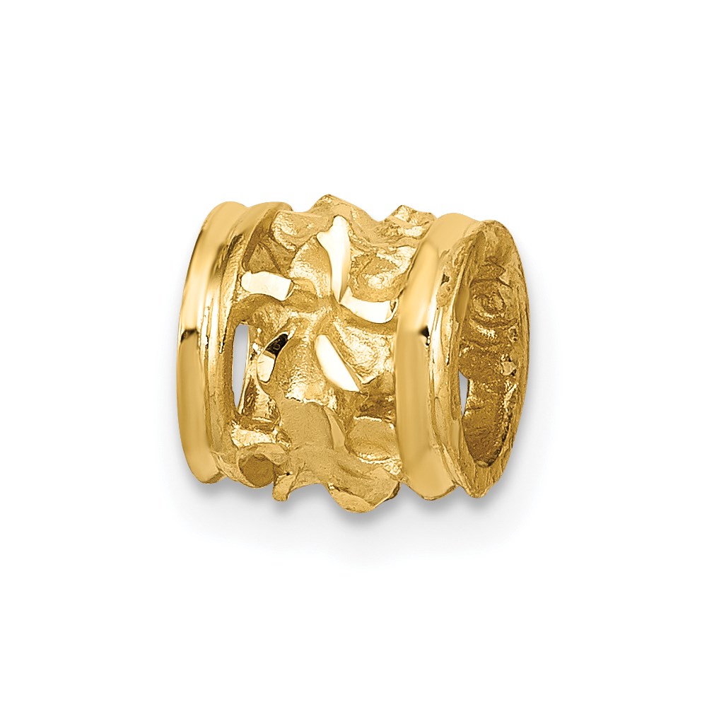 14k Yellow Gold Diamond-Cut Mini Plumeria Barrel Chain Slide, 7mm