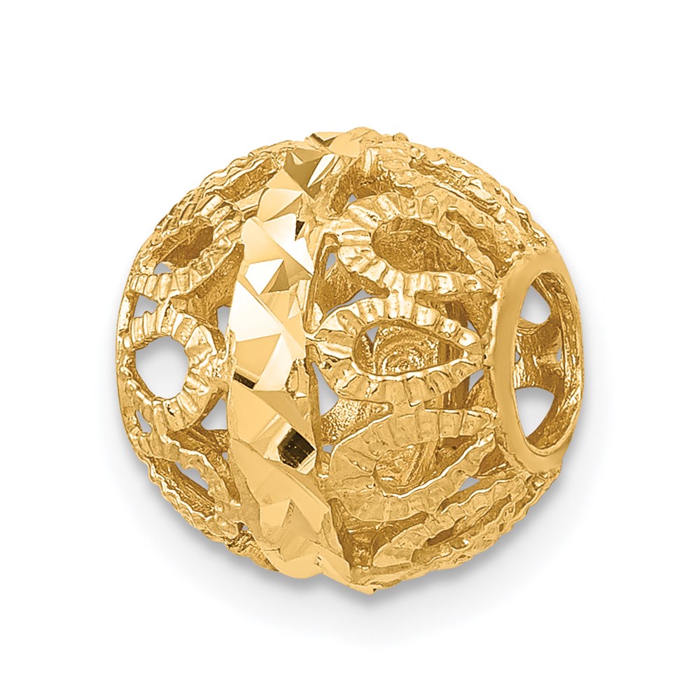 14K Yellow Gold Diamond-Cut Filigree Ball Chain Slide, 10mm (3/8 inch)