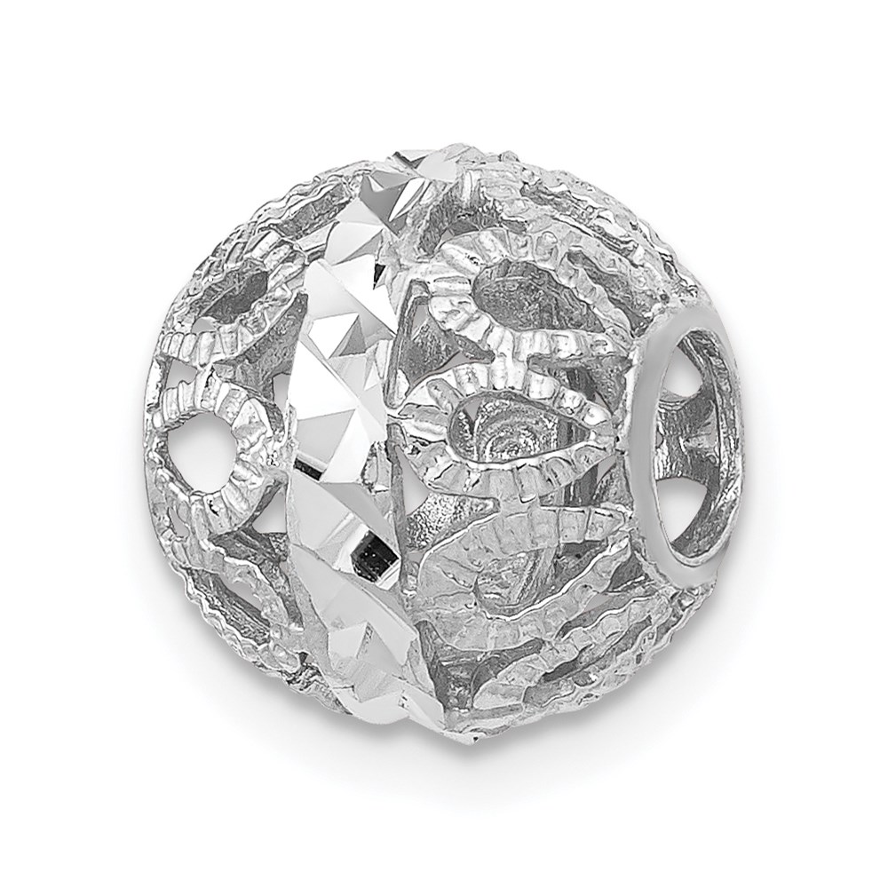 14k White Gold Diamond-Cut Filigree Ball Chain Slide, 10mm (3/8 inch)