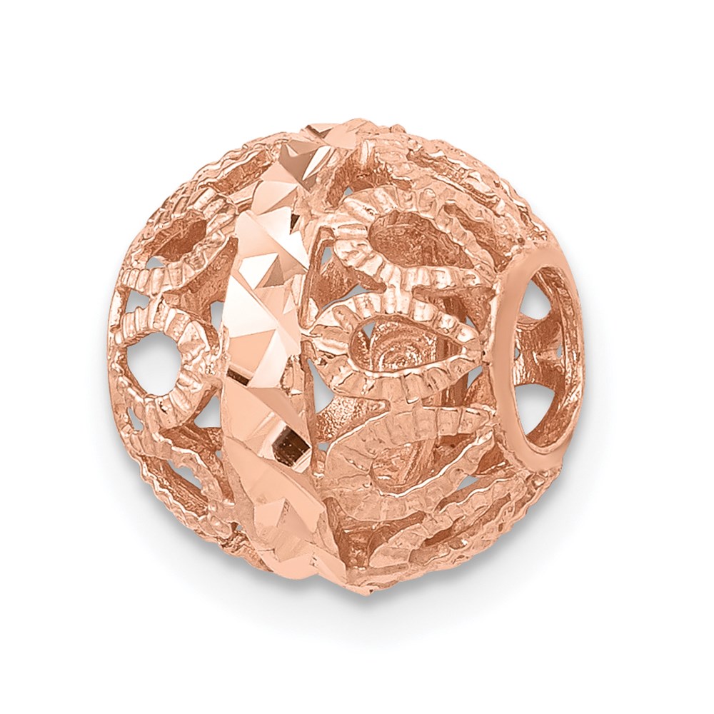14k Rose Gold Diamond-Cut Filigree Ball Chain Slide, 10mm (3/8 inch)