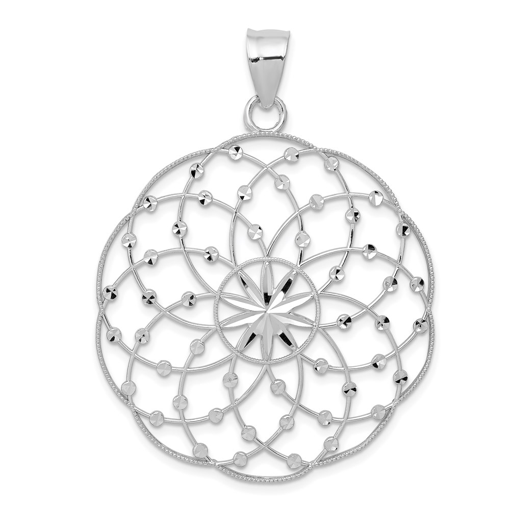 14k White Gold Scalloped Ornate Pendant, 38mm (1 1/2 inch)