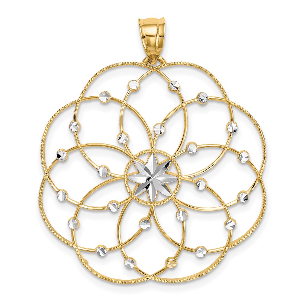 14k Yellow Gold & White Rhodium Spiral Circle Pendant, 32mm (1 1/4 in)