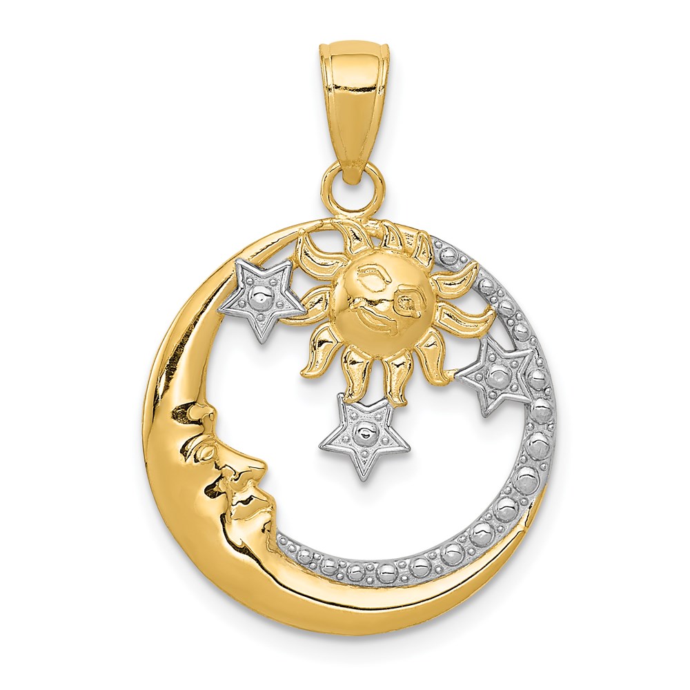 14k Yellow Gold & White Rhodium Round Celestial Pendant, 20mm (3/4 in)
