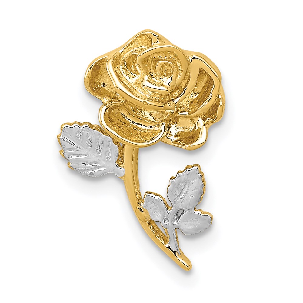 14k Yellow Gold and White Rhodium Polished Rose Slide Pendant, 10mm