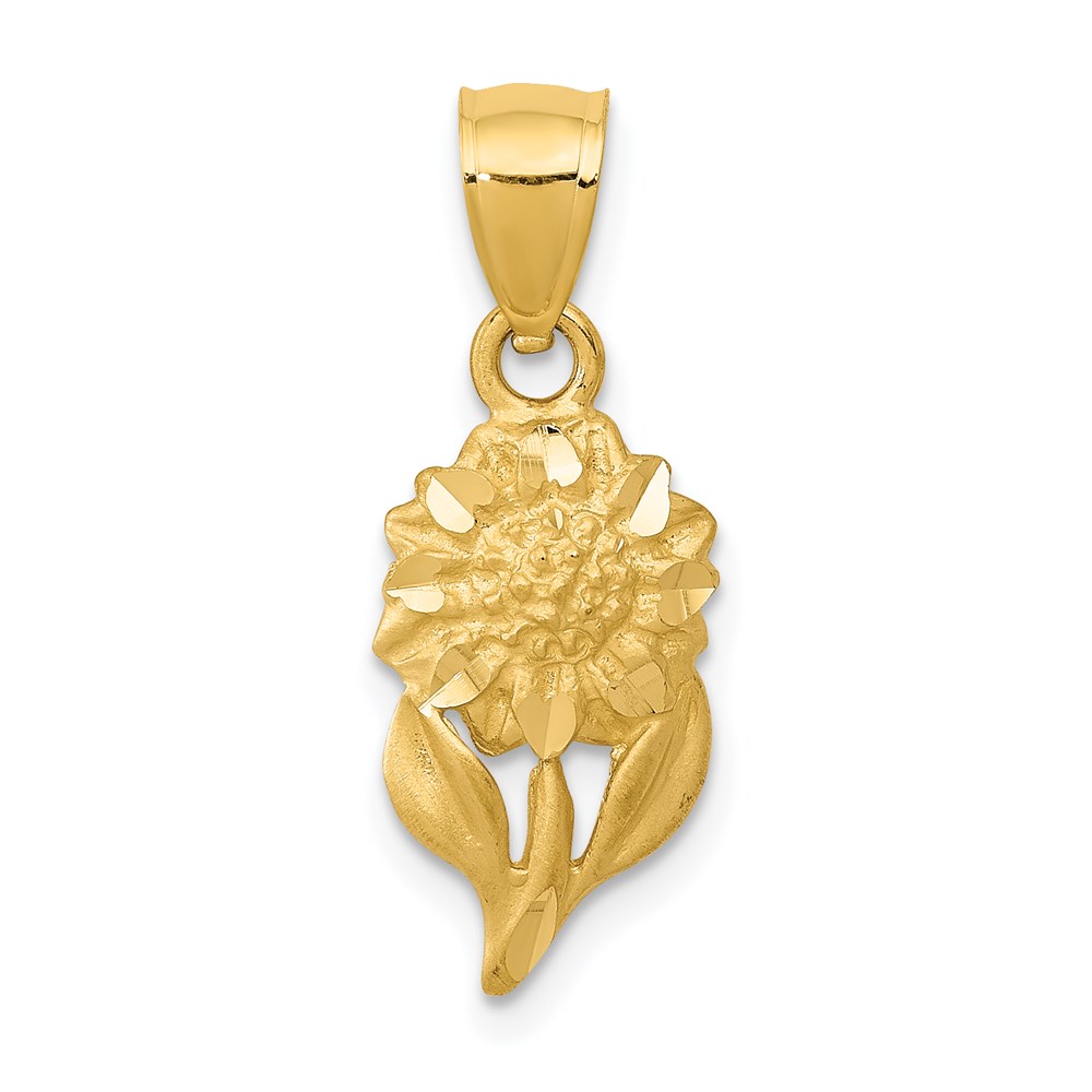 14k Yellow Gold Satin & Diamond Cut Sunflower Pendant, 8mm