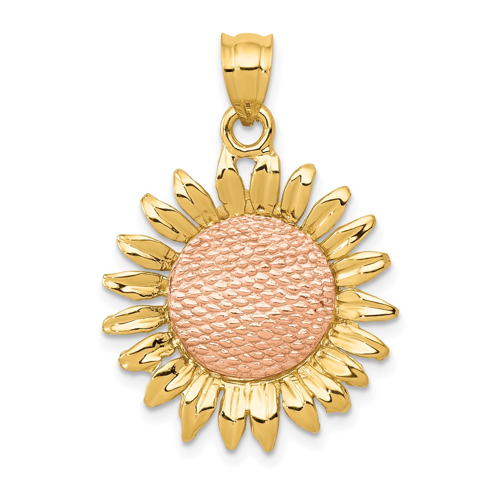 14k Yellow and Rose Gold Sunflower Pendant, 21mm (13/16 inch)