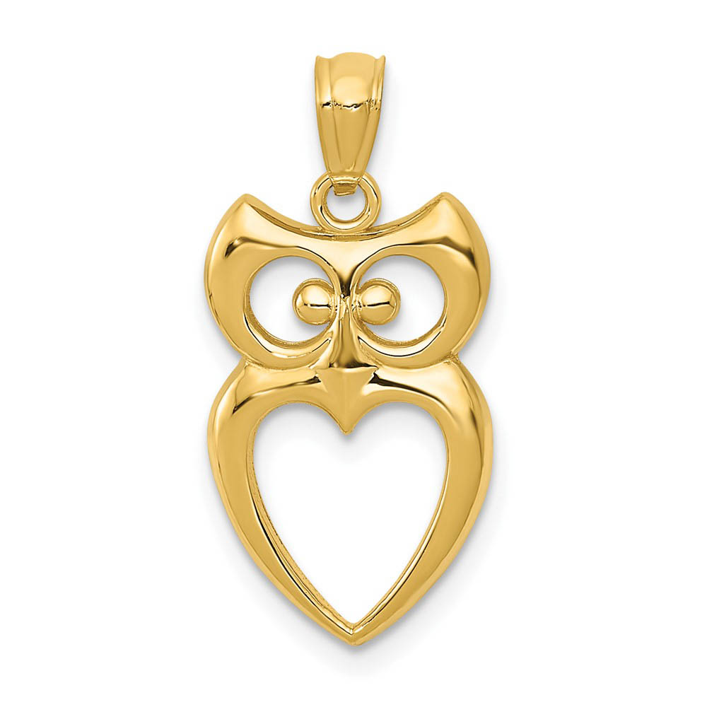14k Yellow Gold Cutout Owl with Heart Pendant, 12mm (7/16 inch)