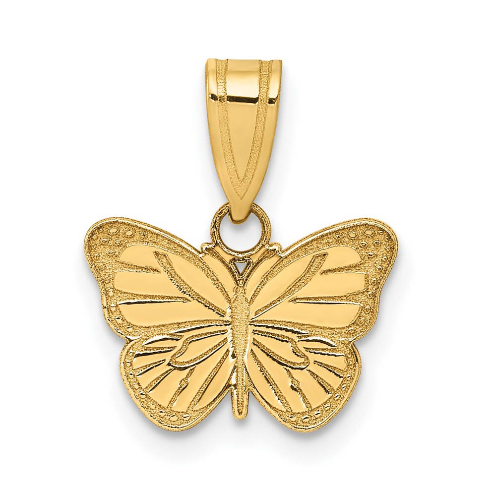 14k Yellow Gold Small Laser Etched Butterfly Pendant, 13mm (1/2 inch)