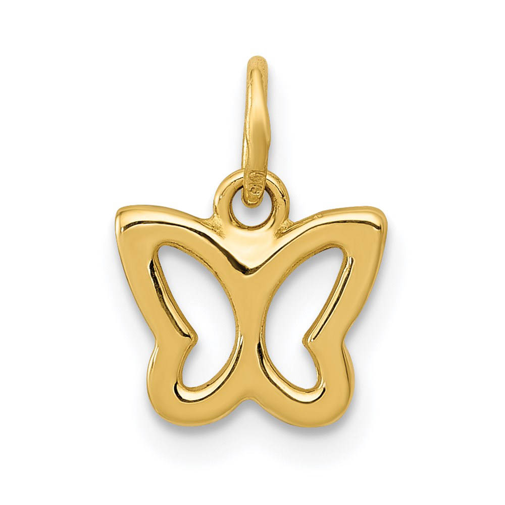 14k Yellow Gold Tiny Butterfly Charm or Pendant, 9mm (3/8 inch)