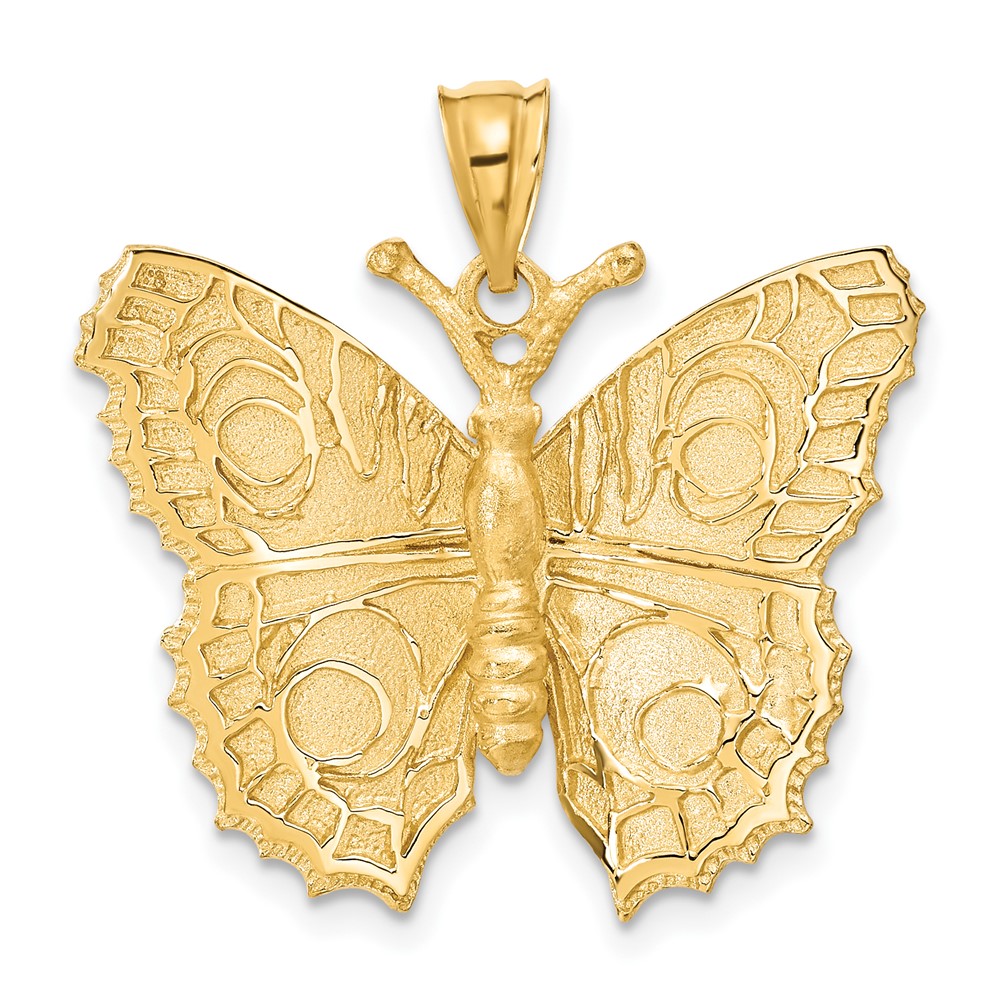 14k Yellow Gold Textured Butterfly Pendant, 28mm (1 1/8 inch)