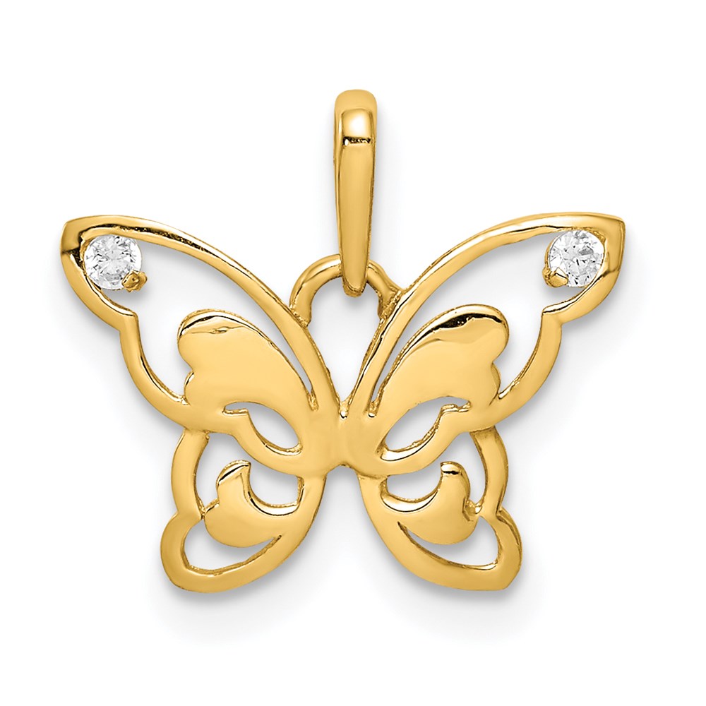 14k Yellow Gold & CZ Polished Butterfly Pendant, 16mm (5/8 inch)