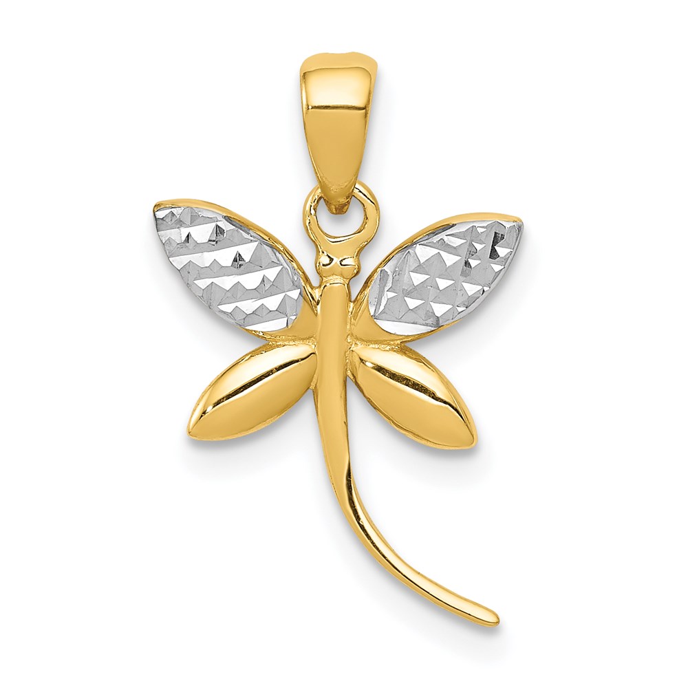 14k Yellow Gold & White Rhodium Small Dragonfly Pendant, 13mm (1/2 in)