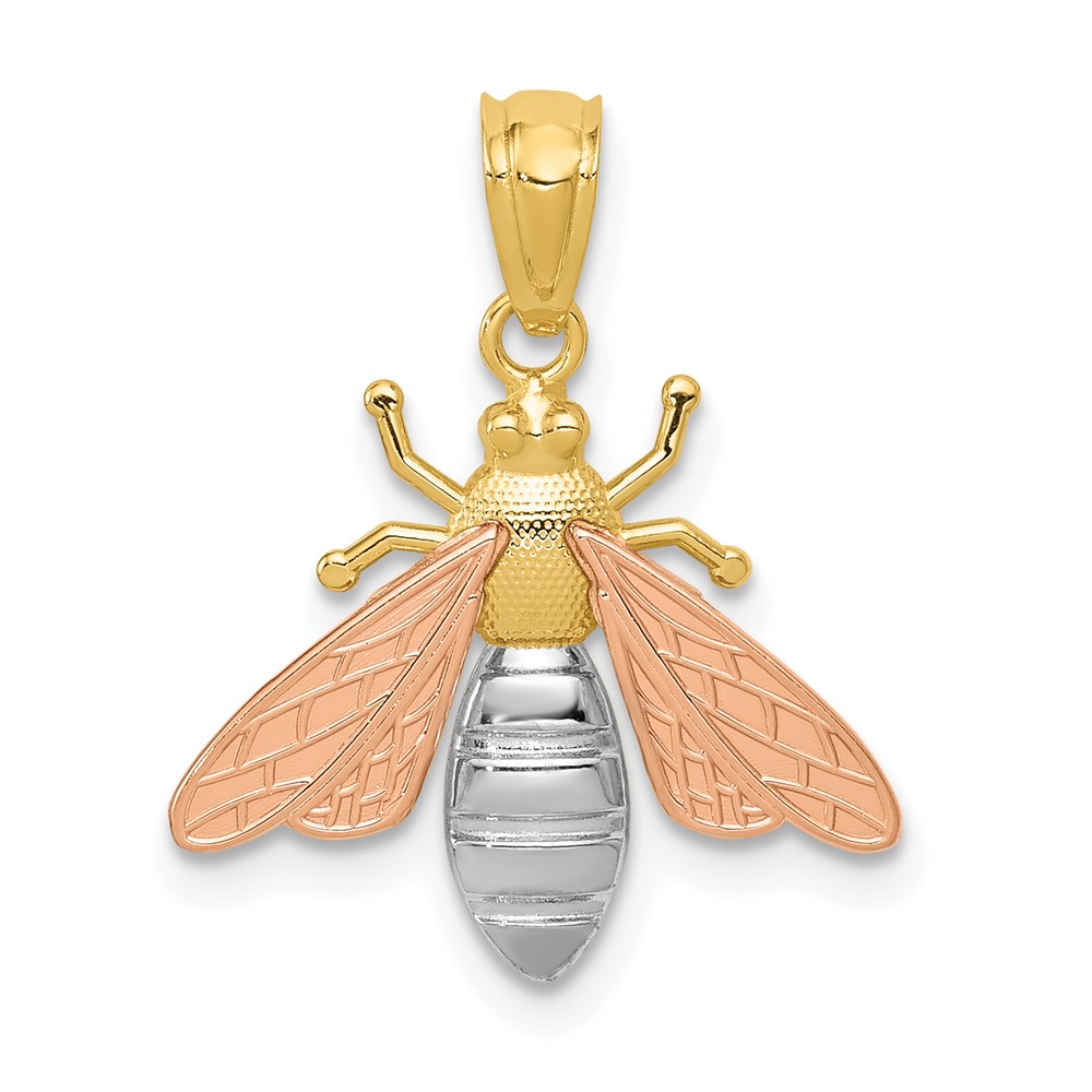 14k Two Tone Gold & White Rhodium 2D Bee Pendant, 17mm (5/8 inch)