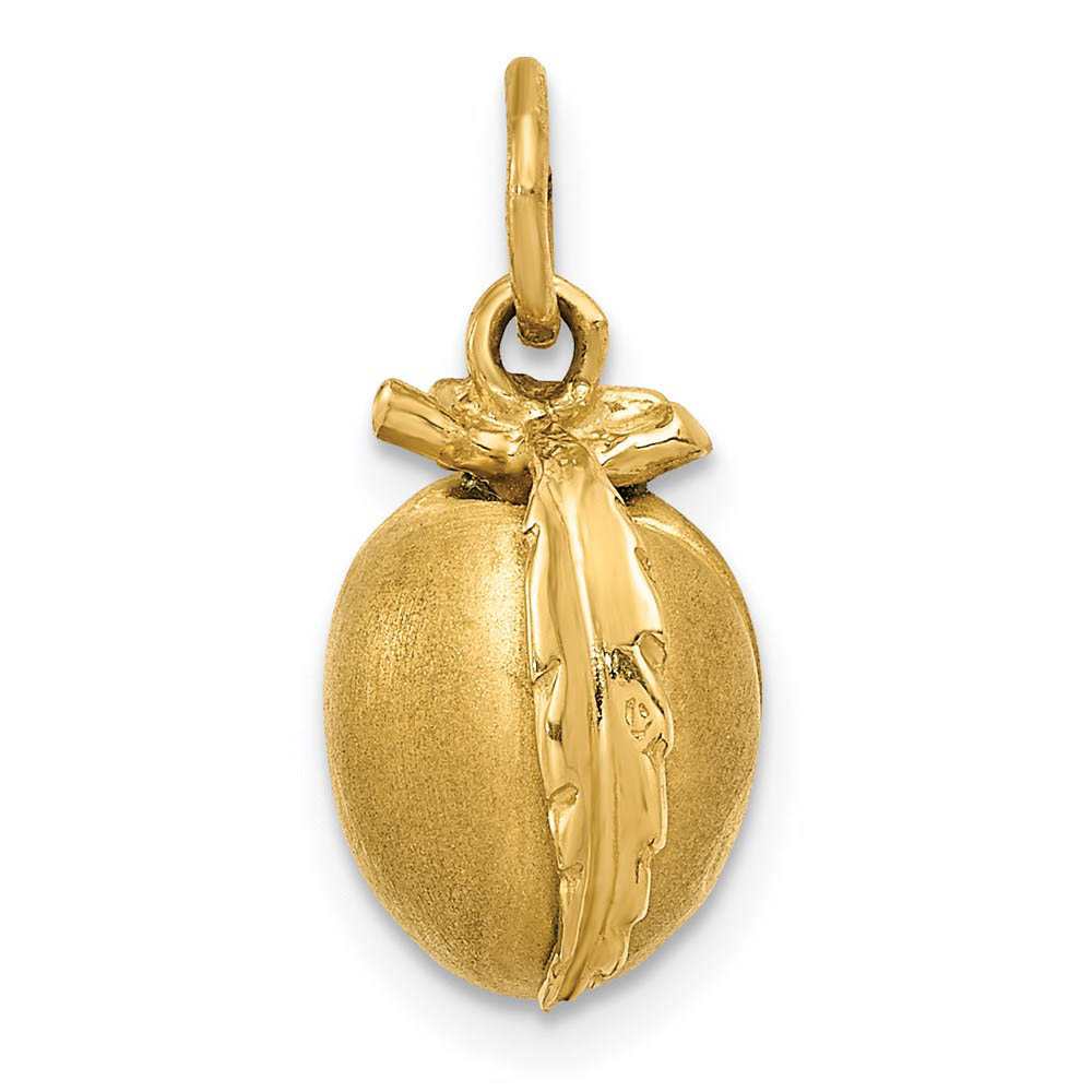 14k Yellow Gold 3D Peach Charm or Pendant, 10mm (3/8 inch)