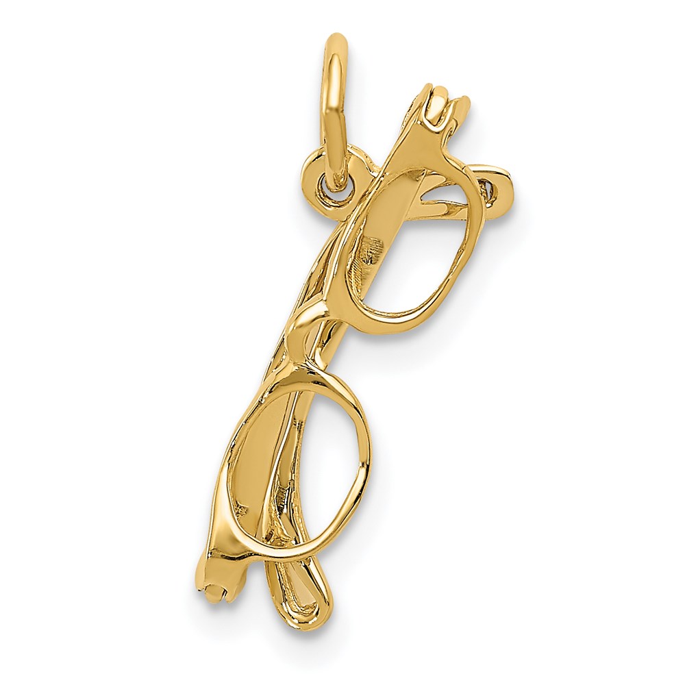 14k Yellow Gold 3D Glasses Charm or Pendant, 6 x 20mm (1/4 x 3/4 inch)
