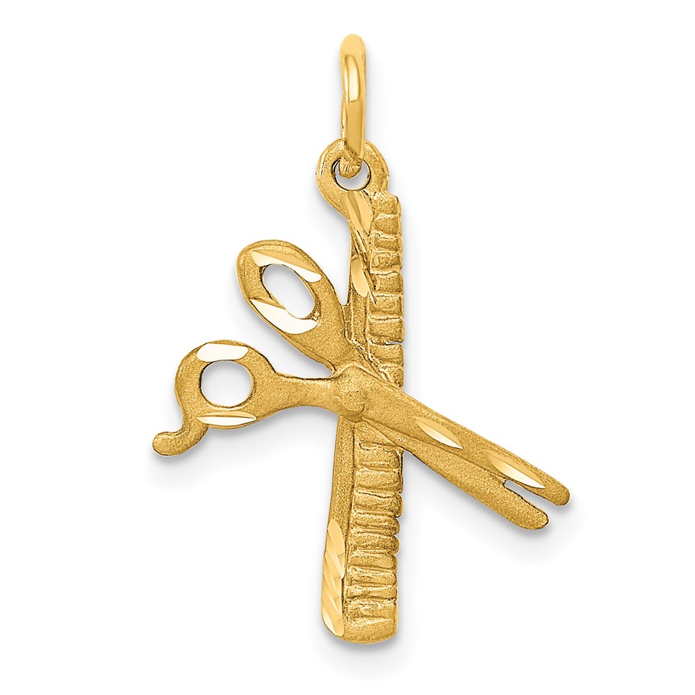 14k Yellow Gold Comb and Scissors Charm or Pendant, 16mm (5/8 inch)