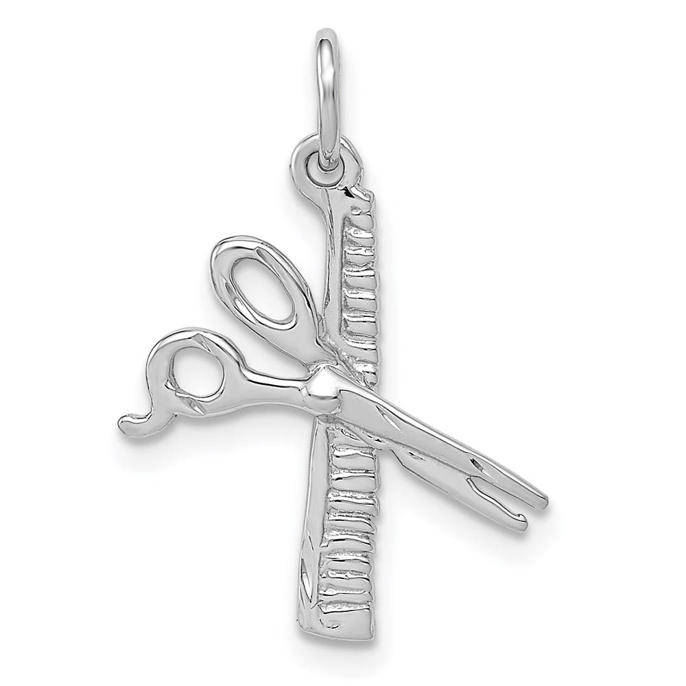14k White Gold Comb and Scissors Charm or Pendant, 16mm (5/8 inch)