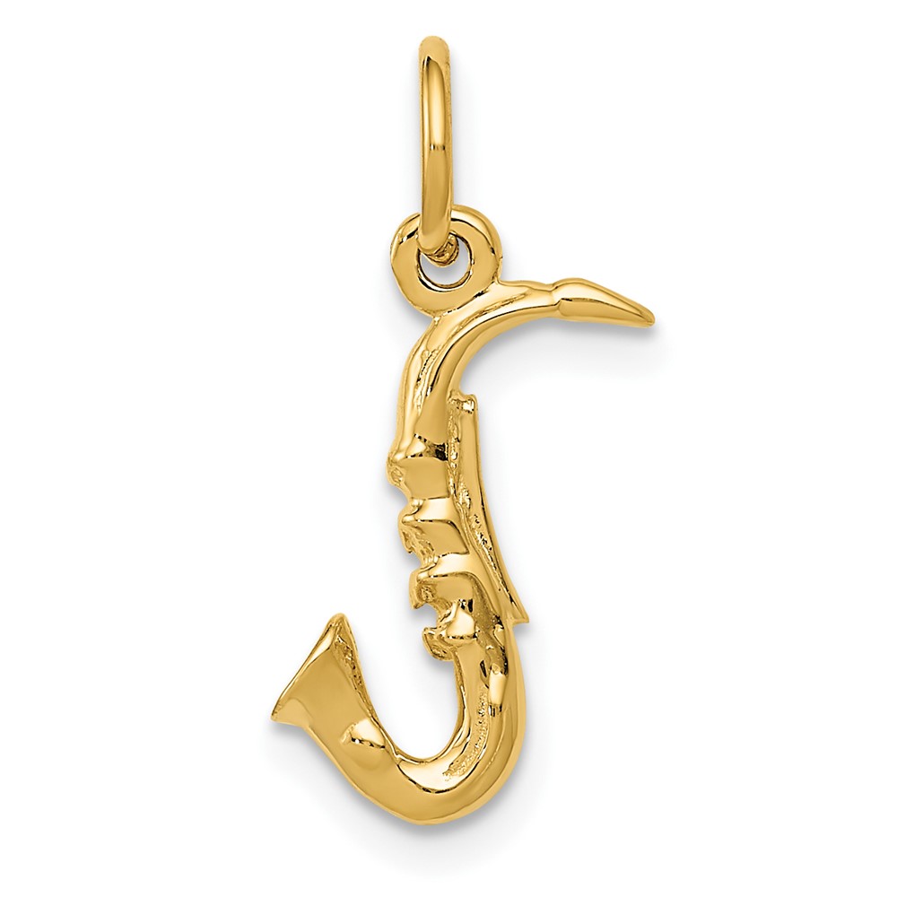14k Yellow Gold Small 3D Saxophone Charm or Pendant, 12mm (7/16 inch)