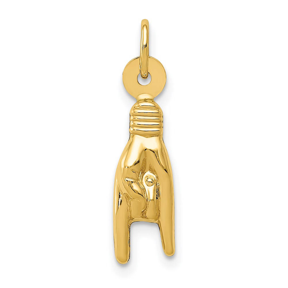 14k Yellow Gold Hollow 3D Italian Hand Sign Charm or Pendant, 5 x 22mm