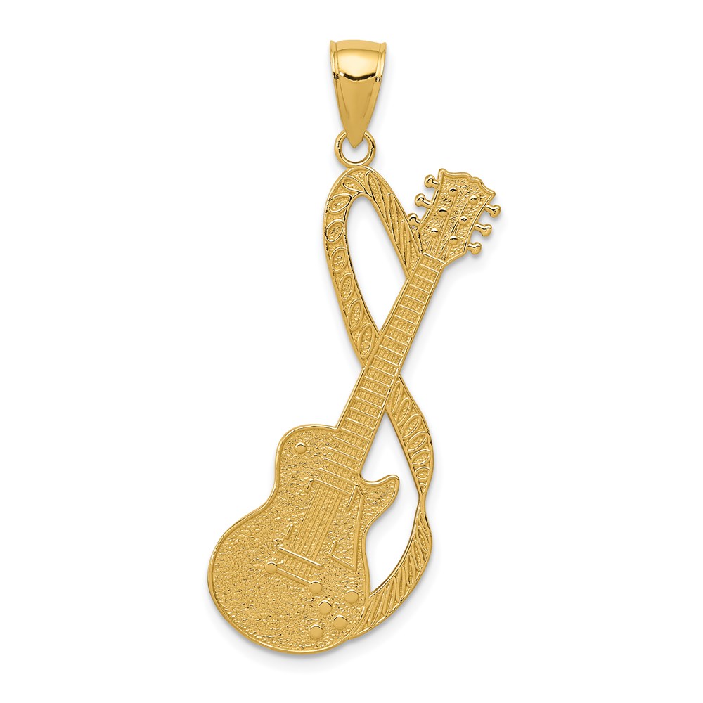 14k Yellow Gold Textured Guitar Pendant, 23 x 45mm