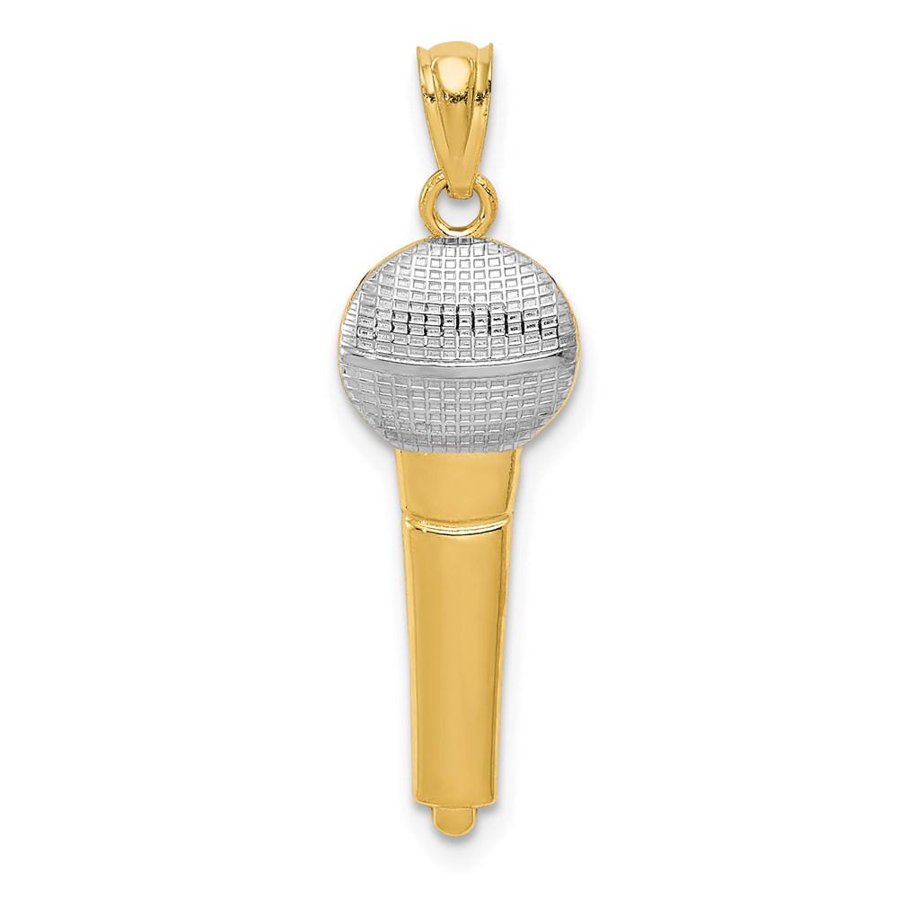 14k Yellow Gold and White Rhodium Microphone Pendant, 9 x 29mm