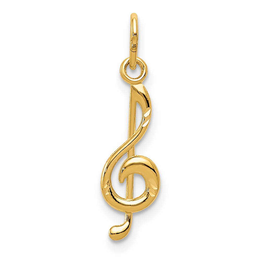 14k Yellow Gold Treble Clef Charm or Pendant, 5 x 21mm