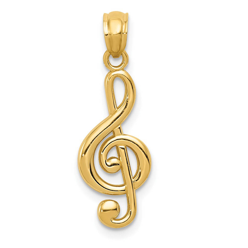 14k Yellow Gold Polished Treble Clef Pendant, 9 x 25mm (3/8 x inch)
