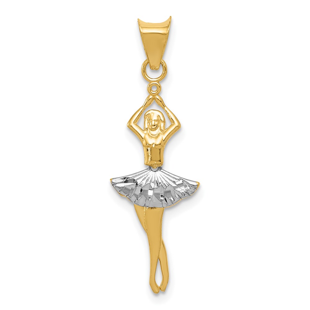 14k Yellow Gold and White Rhodium Moveable Dancer Pendant, 11 x 33mm
