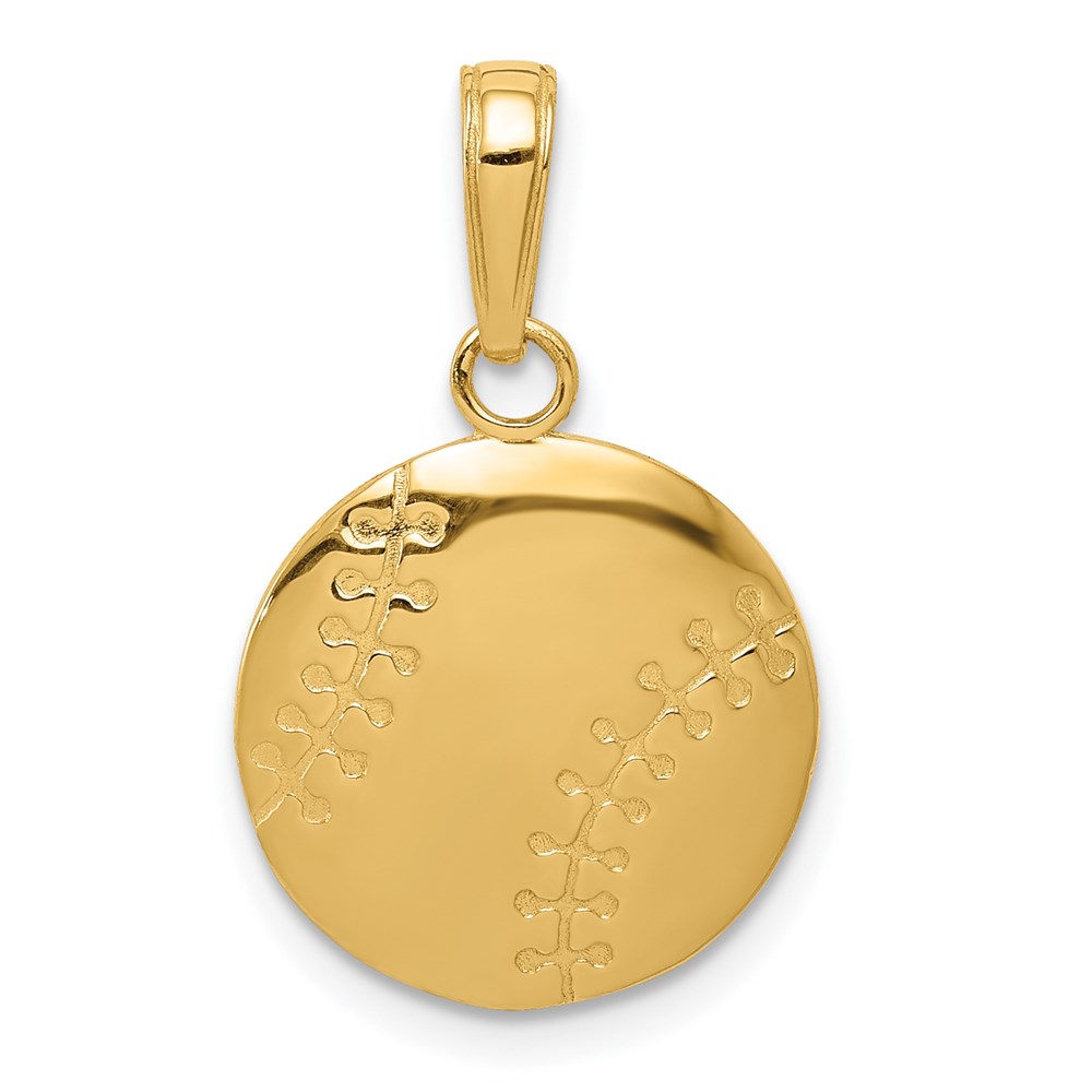 14k Yellow Gold Flat Back Polished Baseball Pendant, 14mm (9/16 inch)